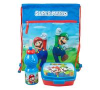 Super Mario - Bambina Bambino - Set Merenda Scuola Gita Sacca, Borraccia, Porta-Merenda - Prodotto Originale