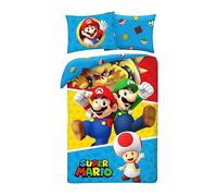 Super Mario Copripiumino Singolo 140x200 + Federa 100% Cotone Luigi Toad