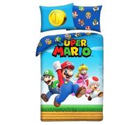 Super Mario con Luigi Toad Principessa Daisy- Set di biancheria da letto Copripiumino 140 x 200 cm + Federa 70x90cm - Reversibile - 100% Poliestere - Azzurro