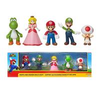 Figure Super Mario Luigi Peach Yoshi Toad x5 Confezione Ufficiale Jakks Nuovo...