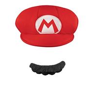 Super Mario- Hat & Moustache Accessorio per Costumi, Cartone Animato, Cappello Mario, Taglia Unica, 13378