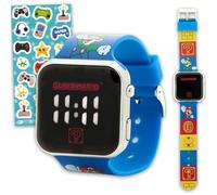 Super Mario Orologio per bambini - Bundle con orologio digitale LCD per bambini con cinturino e adesivi | Orologio da polso Mario facile da leggere per ragazzi