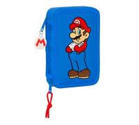 SUPER MARIO PLAY - Astuccio per scuola per bambini, con 28 oggetti inclusi, ideale per bambini dai 5 ai 14 anni, comodo e versatile, qualità e resistenza, 12,5 x 4 x 19,5 cm, colore: blu/rosso,