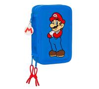 Super Mario Play - Astuccio scuola con 36 utili inclusi, astuccio per bambini, ideale per bambini dai 5 ai 14 anni, versatile, qualità e resistenza, 12,5 x 5,5 x 19,5 cm, colore: blu/rosso
