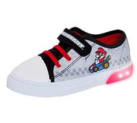 Super Mario Scarpe da Ginnastica in Tela Ragazzi con luci Lampeggianti, Scarpe da Ginnastica in Tela Mario Kart per Ragazzi con luci Lampeggianti, Bianco Rosso, 28 EU