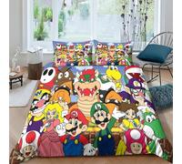 Super Mario Set Copripiumini Letto, Stampa 3D Personaggi Anime Copripiumino Biancheria E Federe Completo Sacco Parure Letto Microfibra Chiusura Cerniera Double（200x200cm）