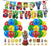 Super Mario - Set di 11 decorazioni per torte, 24 palloncini in lattice, striscioni con scritta "Happy Birthday", per ragazzi e ragazze, decorazione per baby shower