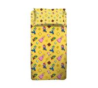 Super Mario, Set Lenzuola Letto Singolo Cameretta,Completo Letto Una Piazza, 100% Cotone, Federa, Lenzuolo Sopra, Lenzuolo Con Angoli, Giallo
