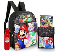 Super Mario Set zaino e borsa per il pranzo - Bundle con zaino, scatola per il pranzo, adesivi, bottiglia d'acqua, altro | Super Mario Bros Zaino da scuola per ragazzi