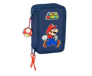 SUPER MARIO TRICK - Astuccio scuola con 37 utili inclusi, astuccio per bambini, ideale per bambini dai 5 ai 14 anni, comodo e versatile, qualità e resistenza, 12,5 x 5,5 x 19,5 cm, blu scuro/rosso, M,