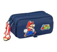 SUPER MARIO TRICK - Astuccio triplo grande, astuccio per bambini, ideale per bambini in età scolastica, comodo e versatile, qualità e resistenza, 21,5 x 8 x 10 cm, blu scuro/rosso, M, Casual