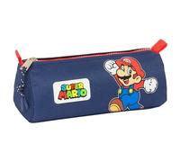 Super Mario World - Astuccio con cerniera e scomparto per bambini, ideale per bambini in età scolastica, comodo e versatile, qualità e resistenza, 21 x 7 x 8 cm, colore blu marino, Blu navy, Estándar,
