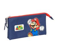 Super Mario World - Astuccio triplo, astuccio per bambini, ideale per bambini in età scolastica, comodo e versatile, qualità e resistenza, 22 x 3 x 12 cm, colore blu marino, Blu navy, Estándar, Casual