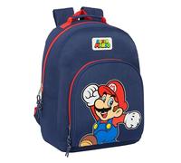 SUPER MARIO WORLD - Zaino scuola adattabile a carrozzina, ideale per bambini di diverse età, comodo e versatile, qualità e resistenza, 32 x 15 x 42 cm, colore blu navy, Blu navy, Estándar, Casual