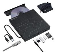 Super Masterizzatore DVD Esterno, USB 3.0 Lettore CD Esterno con Adattatore Ethernet, 3 Porte USB e 2 Porte TF/SD Card, Unità Esterna CD/DVD -/+RW per PC Portatile Windows Linux Mac OS con Custodia