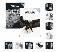 Super Maxi quaderno con animali A4-28 fogli, 80g, 9 soggetti (8 pezzi) - Animal Friends Black&White Collection (Quadretti 10mm)