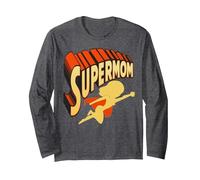 Super Mom | Festa della Mamma e Regalo di Compleanno per la Mamma | Super Hero Maglia a Manica, Unisex per Adulti, Grigio Scuro, XL