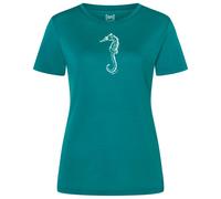 super.natural - Women's Sea Horse Tee - Maglia merino L pacific /bianco
