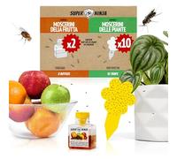 Super Ninja Trappola moscerini frutta - 10 trappole adesive per moscerini piante e 2 cattura mosche della frutta, altamente efficaci, adatta a bambini e animali domestici, fino a 3 mesi di prestazioni