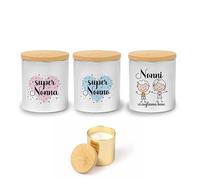 ''Super Nonni'' Set di 3 Candele Profumate Personalizzate con nome con Coperchio in Bambù, Barattoli Decorativi, 7,5x6,5 cm Idea regalo Natale Festa dei nonni Nonno Nonna