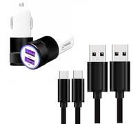 Super Pack - Caricabatterie da auto + cavo compatibile con Nubia Neo 3 GT 5G, caricatore auto ultra potente e veloce, 2 x USB 5 V/2,1 A + 1 A e 2 cavi USB-C da 1 metro, trasferimento dati - nero
