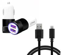 Super Pack - Caricabatterie da auto + cavo compatibile con Oppo Reno14 F 5G, caricatore auto ultra potente e veloce, 2 x USB 5 V/2,1 A + 1 A e 1 cavo USB-C da 1 metro, trasferimento dati - nero