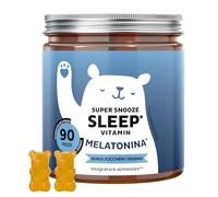 Super Snooze Sleep Vitamin - 1mg Melatonina - Integratore Sonno - Gummies con Melatonina - Altamente dosate con Vitamina B6 - 90 pezzi (3 mesi) - Senza zucchero, Vegane - Bears with Benefits