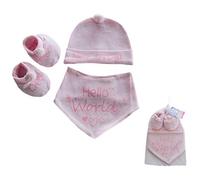 Super Soft Baby - Hello World - Set bandana, bavaglino, cappello e stivaletti (rosa)