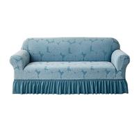 Super Stretch Spandex Copridivano - Non-Slip Soft Washable Couch Cover for Living Room Furniture Protection Easy Fit with Skirt - Blue 4 Seater