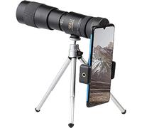 Super teleobiettivo zoom professionale 4K 10-300 x 40 mm, telescopio monoculare per birdwatching, campeggio, escursionismo (con treppiede e clip argento)