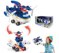 Super Wings Aereo Giocattolo - 2 in 1 Set di Aereoplano con Jett Poliziotto Giocattolo, Super Wings Giocattolo per Bambini Regalo Bambina 3 4 5 Anni