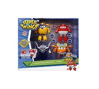 Super Wings Aereo Giocattolo - 4 Pezzi Transformable Giocattoli Robot Giocattolo, Macchinine Giocattolo per Bambini Regalo Bambina 3 4 5 6 Anni, Jett+ Paul+ Donnie+ Sunny, 12cm