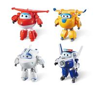 Super Wings Aereo Giocattolo - 4 Pezzi Transforming Giocattoli Robot Giocattolo, Macchinine Giocattolo per Bambini Regalo Bambina 3 4 5 6 Anni, Stagione 2 Jett+ Paul+ Donnie+ Astra, 12cm