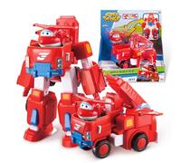 Super Wings- Vehicles Robot Transformers Pompieri Jett Aereo, Camion Giocattolo per Bambini, Colore Rosso, 18cm, EU720311