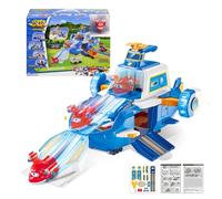 Super Wings, PLAYSET AEROPORTO WORLD AIRCRAFT + 2 GIOCATTOLI TRANSFORM-A-BOTS, Giocattolo per bambini dai 3 anni in su