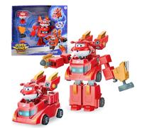 Super Wings Robot trasformabile Jett, altezza 17 cm, 2 in 1 robot trasformabile e veicolo giocattolo, con personaggio alto 5 cm, giocattolo per bambini dai 3 anni in su, maschi e femmine, rosso