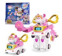 Super Wings Robot trasformabile Sara, altezza 15,5 cm, 2 in 1 giocattolo veicolo robot trasformabile, con personaggio alto 5 cm, giocattolo per bambini dai 3 anni in su, maschi e femmine, rosa