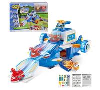 Super Wings World Aircraft Playset si trasforma in una pista scorrevole con luce fredda e effetti sonori, con un 2 '' Jett Transform-a-Bot, giocattolo trasformatore per 3+ anni Ragazza