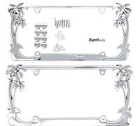 Superb LNF Tropical Palm Tree - Cornice per Targa cromata Lucida (2 telai) con Tappi Anti-furto