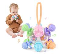 SUPERBE BEBE Giocattolo Montessori per la dentizione e sensoriale - Anello in Silicone - Sonaglio educativo a Forma di Palla - Apprendimento precoce e Sviluppo - Regalo di Nascita