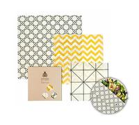 SUPERBEE Involucri di Cera D'api Riutilizzabile e Lavabili per Alimenti, Set di 3 Beeswax Wrap, Carta Cera Dapi per Avvolgere Cibo, come Verdure, Formaggi, Panini e Piatti, Fogli Cera S/M/L