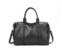 Superbia Borsone in pelle vegana di medie dimensioni, borsa per il fine settimana, dettaglio frontale intrecciato, design compatibile con bagagli, tracolla lunga, tasche multiple, divisori interni