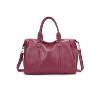 Superbia Borsone in pelle vegana di medie dimensioni, borsa per il fine settimana, dettaglio frontale intrecciato, design compatibile con bagagli, tracolla lunga, tasche multiple, divisori interni