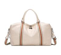 Superbia Morbido cuoio dell'unità di elaborazione, borsa di fine settimana di medie dimensioni, cinghia di tela, multi tasca organizzatore borsa, borsa da viaggio, Beige, M, Borsa Weekend