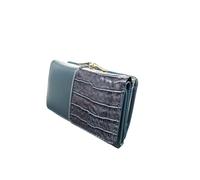 Superbia Portafoglio in morbida pelle PU, motivo a contrasto in coccodrillo e PU, slot per carte, apertura con fibbia, portamonete, note, confezione regalo inclusa, Blu, S, Casual