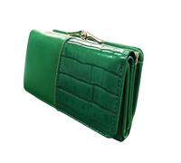 Superbia Portafoglio in morbida pelle PU, motivo a contrasto in coccodrillo e PU, slot per carte, apertura con fibbia, portamonete, note, confezione regalo inclusa, Verde, S, Casual