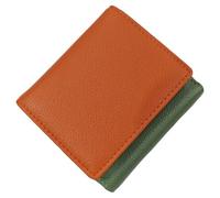 Superbia Portafoglio piccolo in pelle PU, multicolore, con 8 scomparti, chiusura a bottone, 10 x 10 x 2,5 cm, Arancione-verde, Moderno