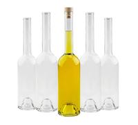 SUPERBUTELKI.PL FENICE - Bottiglia di olio da 500 ml, set da 5 pezzi, bottiglia di vetro per olio d'oliva, vino o liquore, bottiglia di olio d'oliva vuota con tappo di sughero, bottiglia di vetro