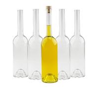 SUPERBUTELKI.PL FENICE - Bottiglia di olio da 700 ml, set da 5 pezzi, bottiglia di vetro per olio d'oliva, vino o liquore, bottiglia di olio d'oliva vuota con tappo di sughero, bottiglia di vetro