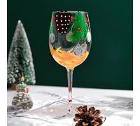Supercap - Bicchiere da vino dipinto a mano con albero di Natale a tema, bicchieri da champagne da 450 ml, bicchieri con stelo per feste, matrimoni, appuntamenti notturni (Christmas Pine Needle, 1pcs)
